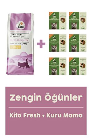 Yavru Kedi Maması 2 Kg + Fresh Tavuk Etli Taze Köpek Yemeği X 6