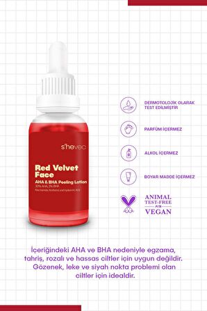 RED VELVET FACE - AHA %30 & BHA %2 Cilt Tonu Eşitleyici Arındırıcı Kırmızı Peeling Serum 30ml