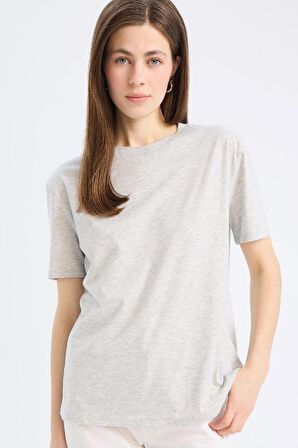 Regular Fit Bisiklet Yaka Penye Basic Kısa Kollu Pembe Tişört