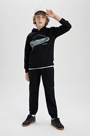DeFacto Erkek Çocuk Beli Bağcıklı Cepli Lastikli Paça Jogger Basic Düz Pantolon B6713A824SMBK81