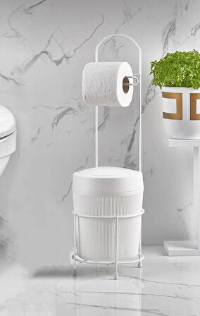 Kovalı Tuvalet Kağıtlığı, Çöp Kovalı Tuvalet Kağıdı Askısı, Banyo Çöp Kovası, Tuvalet Kağıdı Asma Aparatı