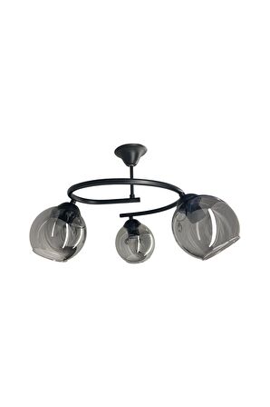 Dönence Siyah 3'lü Füme Camlı Avize | Kaliteli Modern Metal Avize