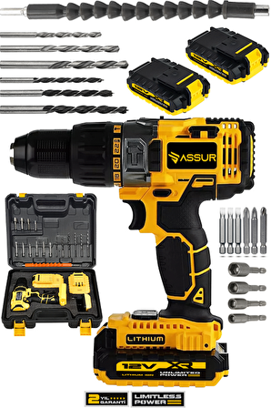 Assur 12V 1.5Ah Metal Şanzıman Çift Akülü Bakır Sargı 24 Parça Şarjlı Matkap Akülü Vidalama