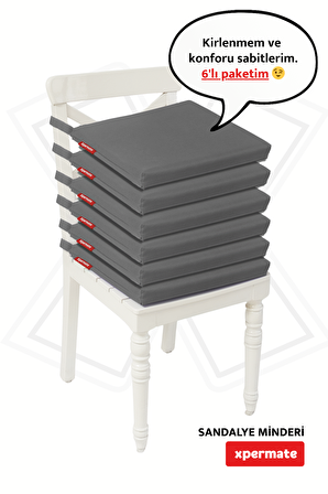 Xpermate Fermuarlı 6'lı Sandalye Minderi Su İtici Kumaş 40x40 Cm Antrasit