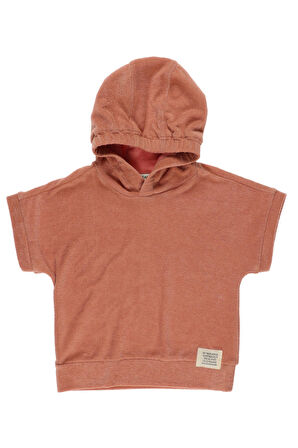 Panço Erkek Çocuk Havlu Dokulu Kapşonlu Sweatshirt Oranj