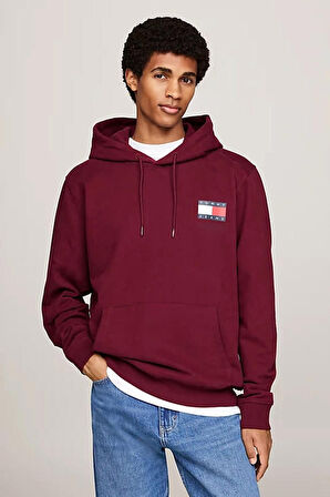 Erkek Logo Bağcıklı Kapüşonlu Sweatshirt - Koyu Kırmızı | M