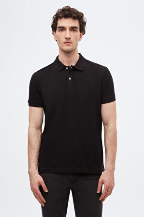 Ds Damat Regular Fit Siyah %100 Pamuklu Uzun Ömürlü Kıvrılmaz Polo Yaka Nakışlı T-Shirt