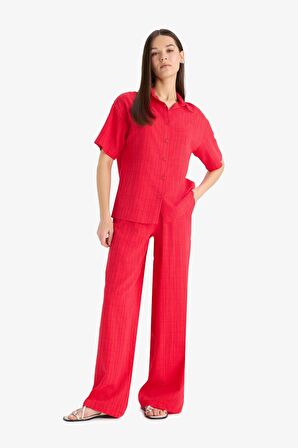 DeFacto Wide Leg Geniş Paça Cepli Yüksek Lastikli Bel Kırmızı Palazzo Pantolon A9129AX25SMRD59