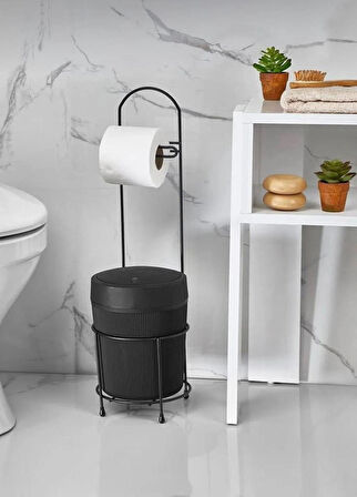 Kovalı Tuvalet Kağıtlığı, Çöp Kovalı Tuvalet Kağıdı Askısı, Banyo Çöp Kovası, Tuvalet Kağıdı Asma Aparatı