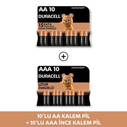 Duracell Alkalin AAA 10'lu Paket + Alkalin AA 10'lu Paket Piller