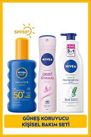 Nivea Sun Güneş Koruyucu Vücut Spreyi Spf50 200ml, Aloe Vera Vücut Losyonu 400ml, Sprey Deodorant 150ml