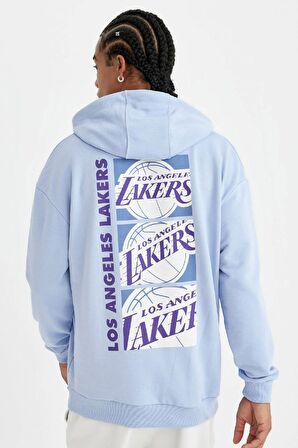 DeFactoFit NBA Los Angeles Lakers Comfort Fit Kapüşonlu Sırt Baskılı Sweatshirt B3893AX24SPBE571