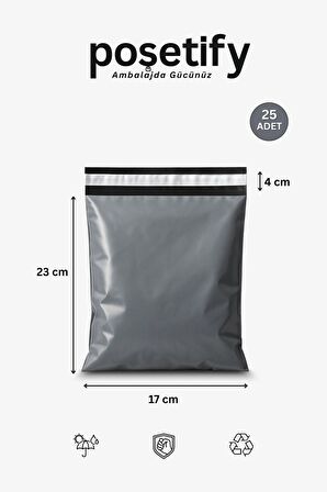 Gri Cepsiz Kargo Poşeti 17x23+4 cm | Yapışkan Bantlı Kargo Zarfı | 25’li E-Ticaret Poşeti