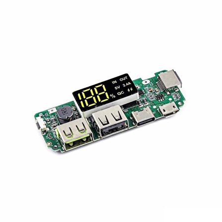 LEDli Çift USB 5V 2.4A Micro/Type-C/Lightning USB'li Powerbank Modülü