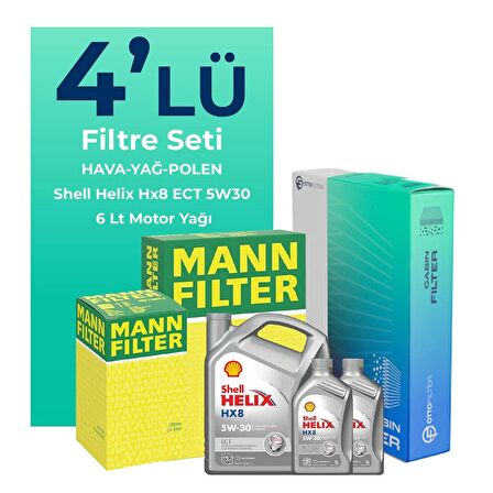 MANN Mercedes CLA200 Benzin Filtre Bakım Seti Shell Motor Yağlı (2013-2019) 4 Lü