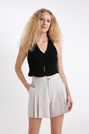 DeFacto Regular Fit Yüksek Bel Pileli Şort D0963AX24SMGR470