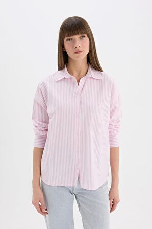 Oversize Geniş Kalıp Çizgili Oxford Uzun Kollu Gömlek