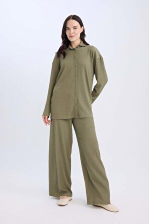 DeFacto Bürümcük Pantolon Straight Fit Beli Lastikli Basic Düz Geniş Bol Paça D7522AX24AUKH82