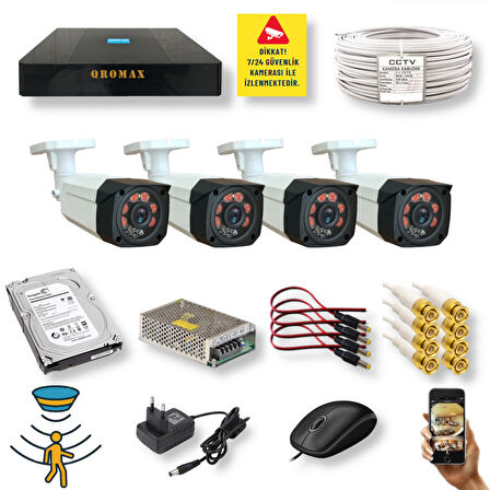 4 Kameralı Set - Hareket Algilayan 1080P Gece Görüşlü 5MP Sony Lens Güvenlik Kamerasi Seti 7808