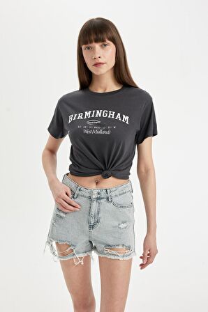 DeFacto Yüksek Bel Paça Ucu Kesik Jean Şort B7676AX24SMNM55