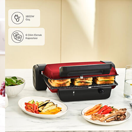 Karaca Crust Grill Toast Izgara ve Tost Makinesi 6 Dilim Kırmızı