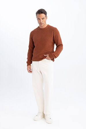 DeFacto Standart Fit Normal Kesim Bisiklet Yaka Dokulu Basic Düz Triko Kazak R1175AZ24WNOG78
