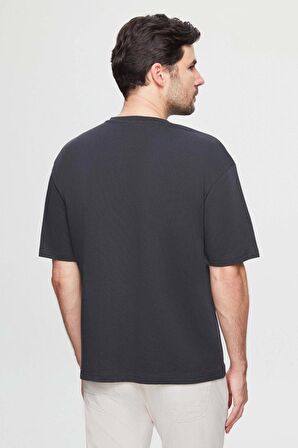 Oversize Antrasit Baskılı %100 Pamuk T-shirt 2EC14ORT05210