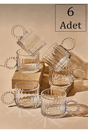 1 Adet Cam Boncuk Kulplu Bardak Kupa Çay Kahve Meşrubat Bardağı 250ml