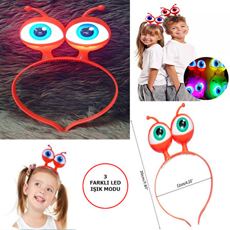 Led Işıklı Pilli 3 Farklı Modda Yanan Uzaylı Göz Parti Tacı Kırmızı Renk 18x12 cm