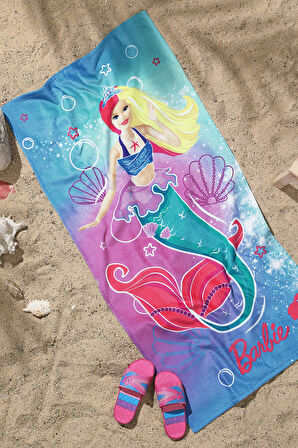 Özdilek Barbie Shell Lisanslı Kadife Plaj Havlusu 60x120