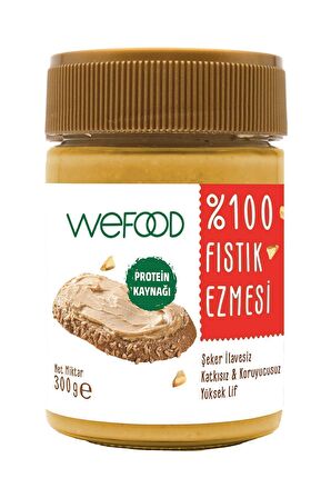 Wefood Şekersiz Sade %100 Fıstık Ezmesi 300 gr (Fıstık Parçacıklı)