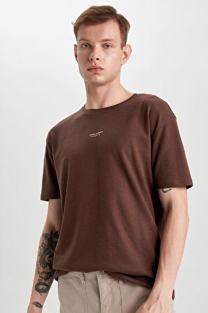 DeFacto Regular Fit Bisiklet Yaka Baskılı Kısa Kollu Ağır Kumaş Tişört B4217AX24SPBN497