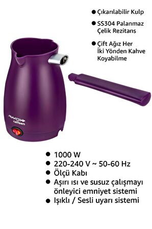 Awox Caffeen Türk Kahvesi Makinesi Elektrikli Cezve Mürdüm
