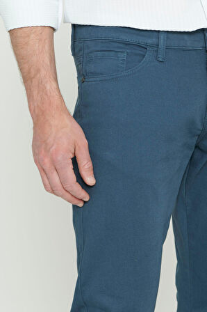 Erkek Petrol Kanvas Slim Fit Dar Kesim 5 Cep Esnek Pantolon