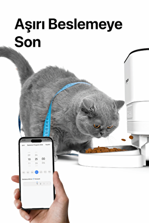 Otomatik Mama Kabı, 4L Metal Besleme Kasesi, Wi-Fi Mobil Uygulama, Programlanabilir Sesle Beslemeye Çağırma, Beyaz X8612