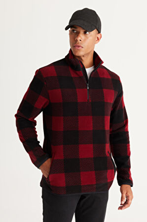 Erkek Bordo-Siyah Standart Fit Normal Kesim Bato Yaka Polar
