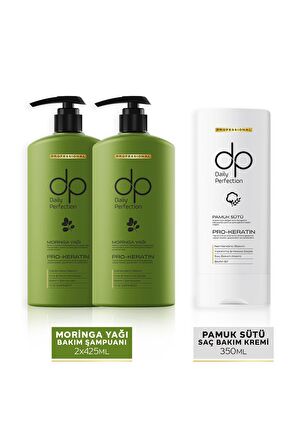 2 Adet Moringa Yağı Şampuan 425 Ml & 1 Adet Pamuk Sütü Buğday Proteini Saç Bakım Kremi 350 ml Set