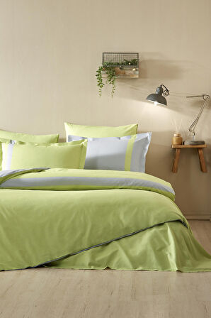 ÖZDİLEK NEVRESİM TAKIMI RANFORCE 57 TEL  TEK KİŞİLİK YESIL COLOUR STRIPE