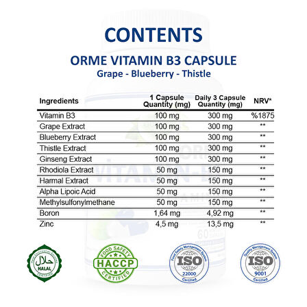 Orme Vitamin B3 Kapsül (VİTAMİN B3 CAPSULE) 60 Adet