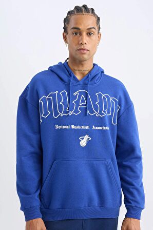 DeFactoFit NBA Miami Heat Boxy Fit Kapüşonlu Kanguru Cepli Kalın Sweatshirt D3229AX24WNBE181