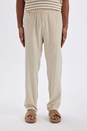 Relax Fit Dar Paça Keten Karışımlı Pantolon
