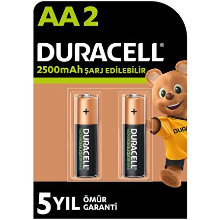 Duracell AA Şarj Edilebilir Kalem Pil 2500mAh 1.2V 2'li Paket (HR06 / DX1500)