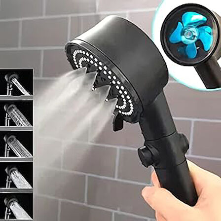 Jouis DUŞ BAŞLIĞI Turbo Fan 5 Fonksiyonlu Duş Başlığı El Duşu Handshower, Siyah 1.Sınıf Kaliteli