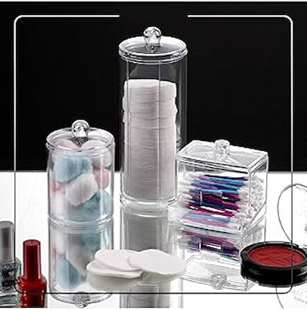 Home 3Lü Set Makyaj Organizer Banyo Düzenleyici Pamuk Kutusu Krc-011