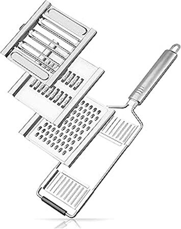 3 Farklı Bıçaklı Paslanmaz Çelik Rende - Çoklu Dilimleyici ve Doğrayıcı, Pratik Tak-Çıkar Özelliği ile Lahana, Patates, Salatalık ve Havuç Sebze Dilimleyici