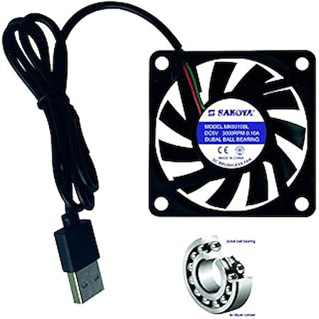 SAKOYA 60X60X10 mm USB Fan Çift bilyalı rulman Sessiz, 5V, 0.10 A, 3000 RPM Modem Receiver DVR Playstation TV Box, Telefon, Akvaryum soğutucu, Fırçasız Soğutma Fanı,