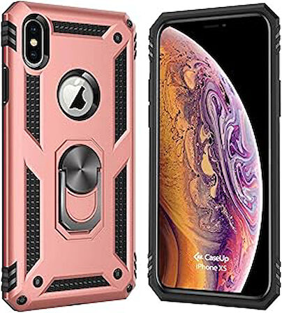 CaseUp iPhone XS, CaseUp Magnetic Ring Uyumlu Kılıf Rose