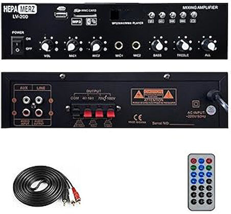 Hepa Merz LV-200 100V Trafolu ve 4-16 Ohm Mixer Amfi 200W Anfi Bluetooth Usb