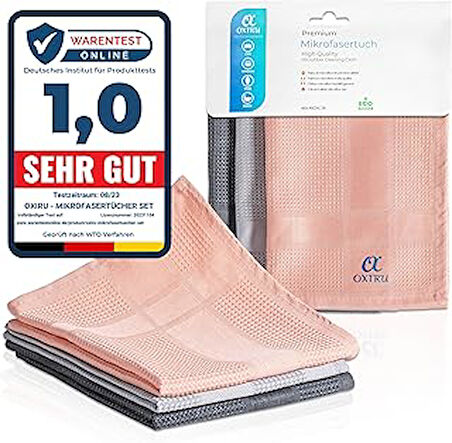 OXIRU Mikrofiber Bez Set 40x60 cm - Büyük Boy Cam Silme Bezi, Bulaşık Yıkama Bezi, Mutfak ve Araba İçin Microfiber Temizlik Bezi, Ekran Temizleyici ve Sihirli Cam Bezi, Antrasit/Gri/Pembe