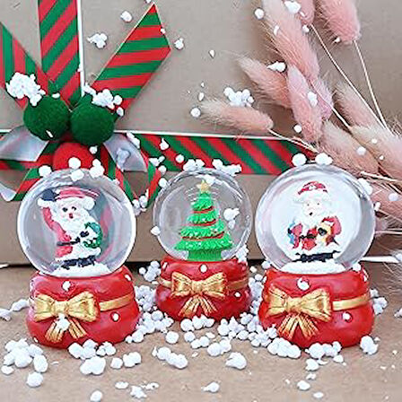 Noel Baba ve Noel Ağacı 3'lü Set Masaüstü Pilli Işıklı Cam Küre Aydınlatma Dekoratif Hediyelik Yılbaşı veya Doğum Günlerine Yılbaşı Ağacı Özel Tasarım 6cm x 4cm No:6